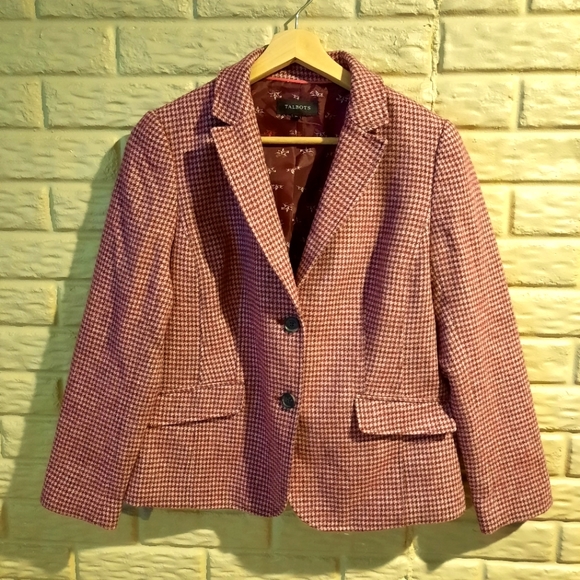 Talbots Jackets & Blazers - Talbots Wool Blend Equestrian Blazer Jacket Size 12 Pink Wine Houndstooth Lined